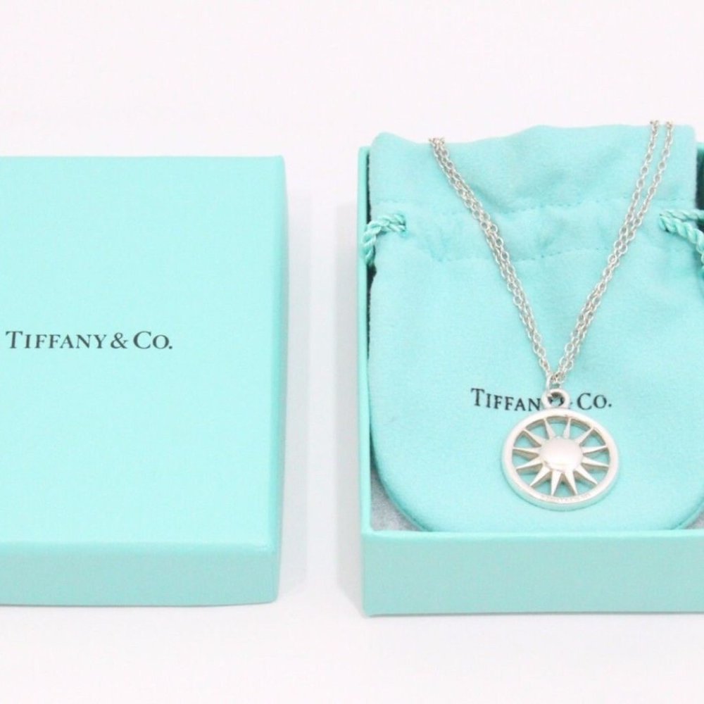 RARE!! Gorgeous Tiffany & Co. Sterling Silver Sun Necklace Double Chain